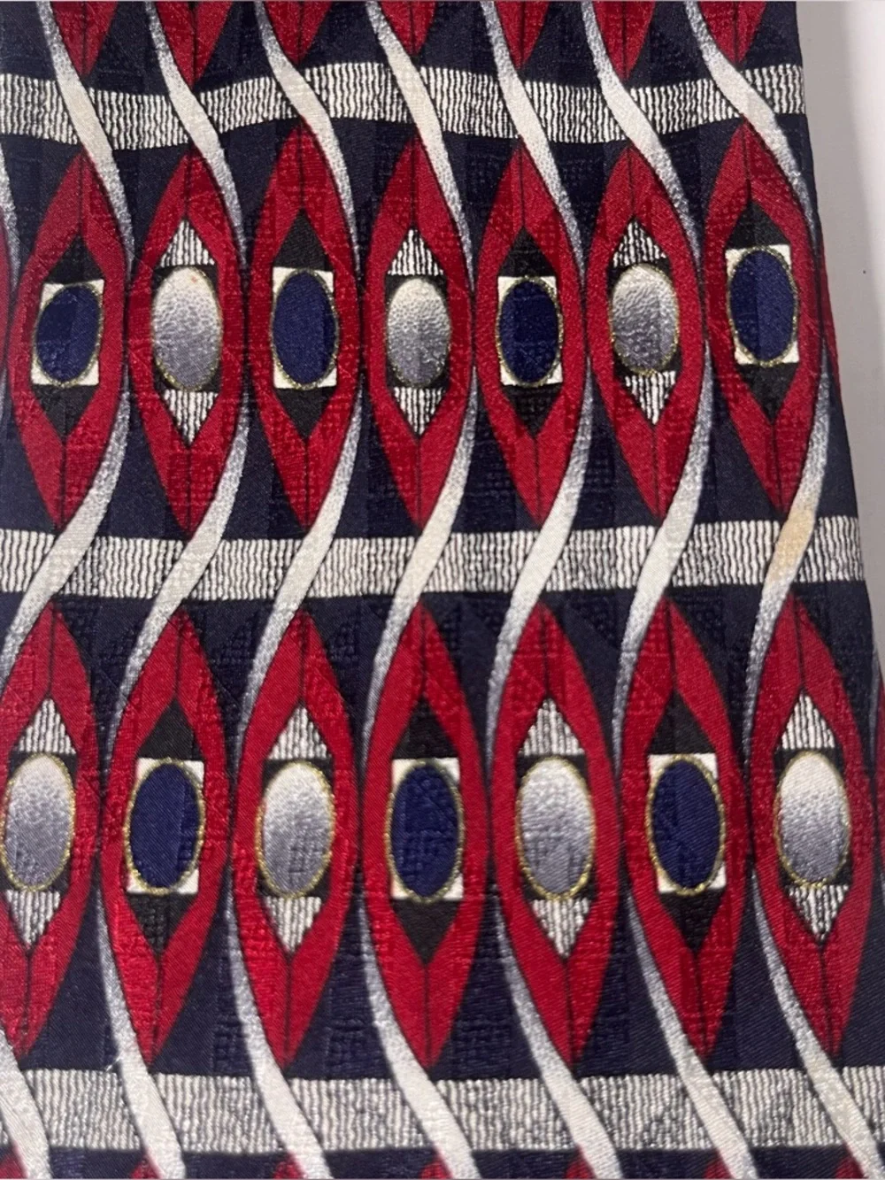 Pierre Balmain‎ Vintage Abtract Geometric Silk Tie Red and Navy Formal Office